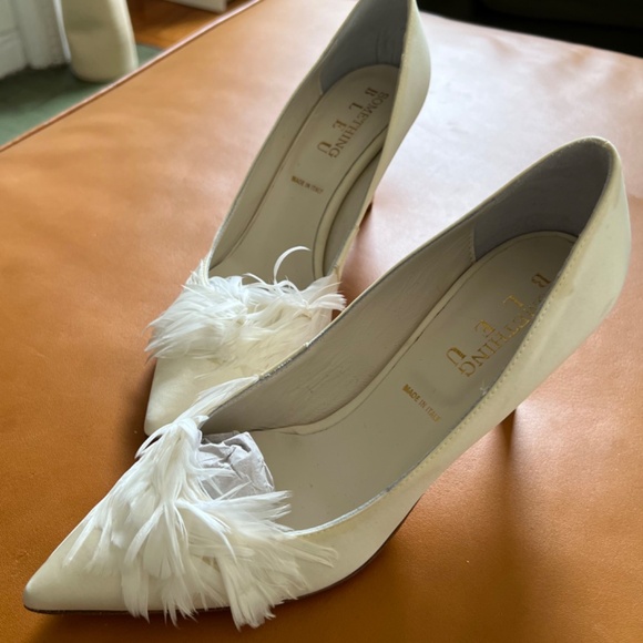 Something Bleu Crimson Ivory Satin Pumps - Picture 8 of 11